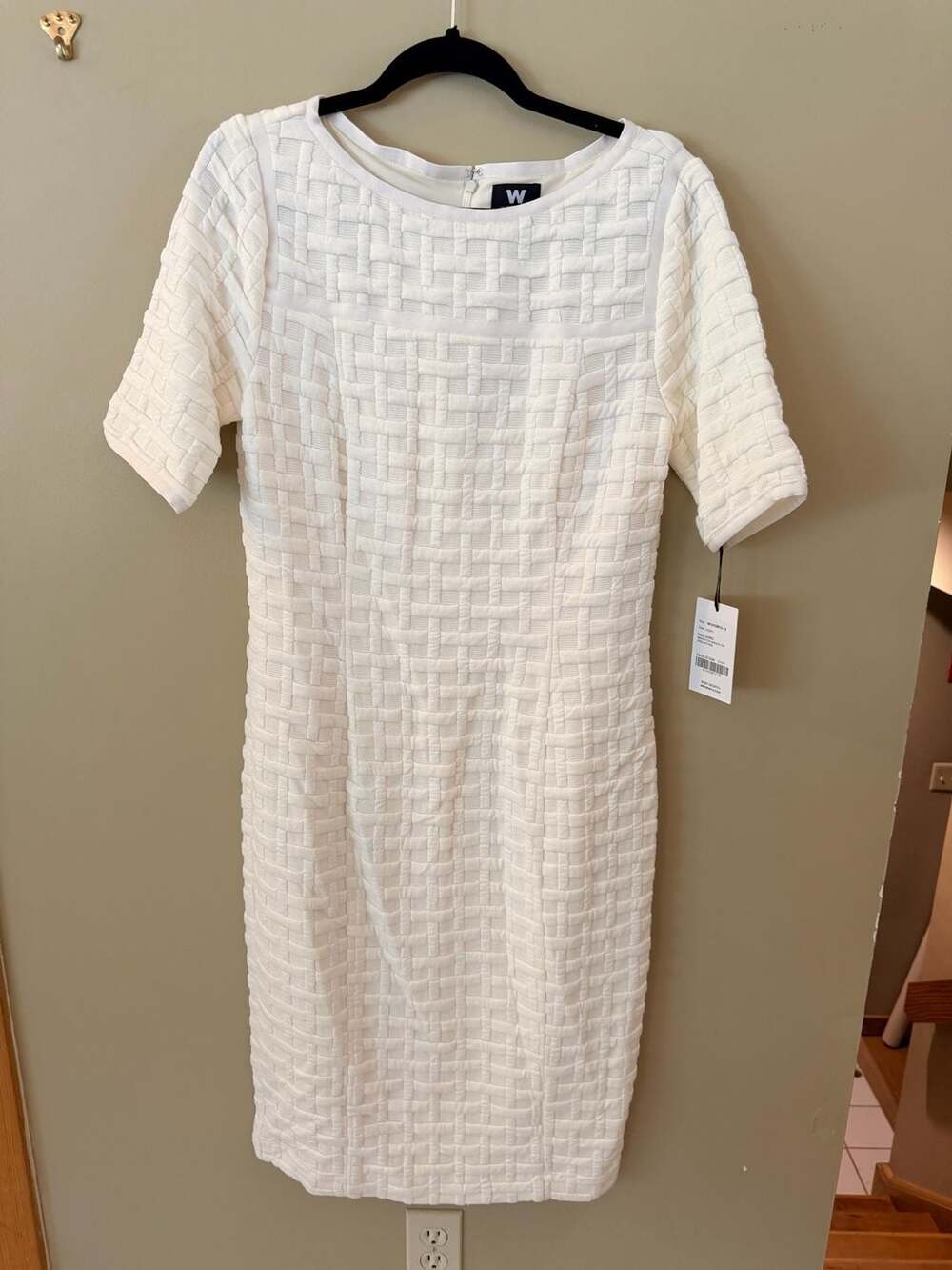W BY WORTH Ivory Basketweave Waffle Knit Sheath Dress